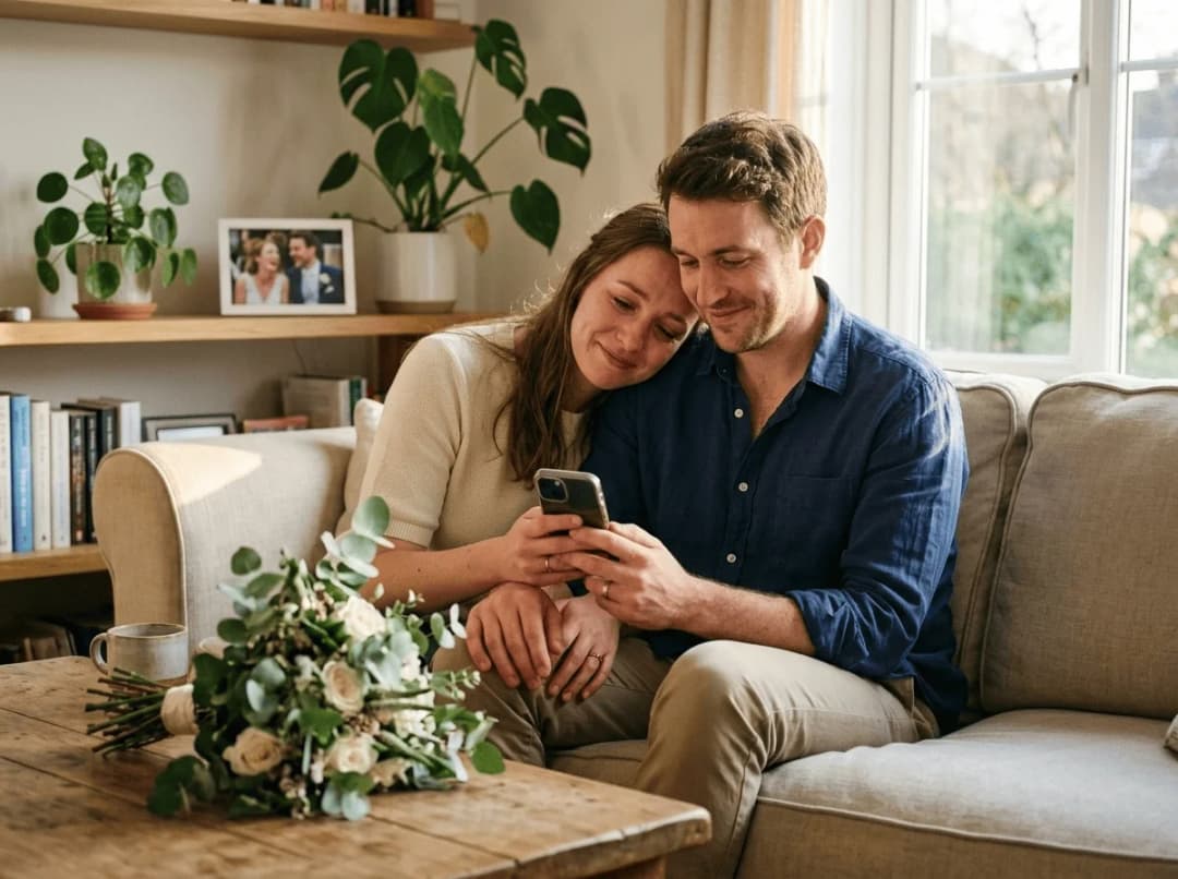 Couple listening to voice messages