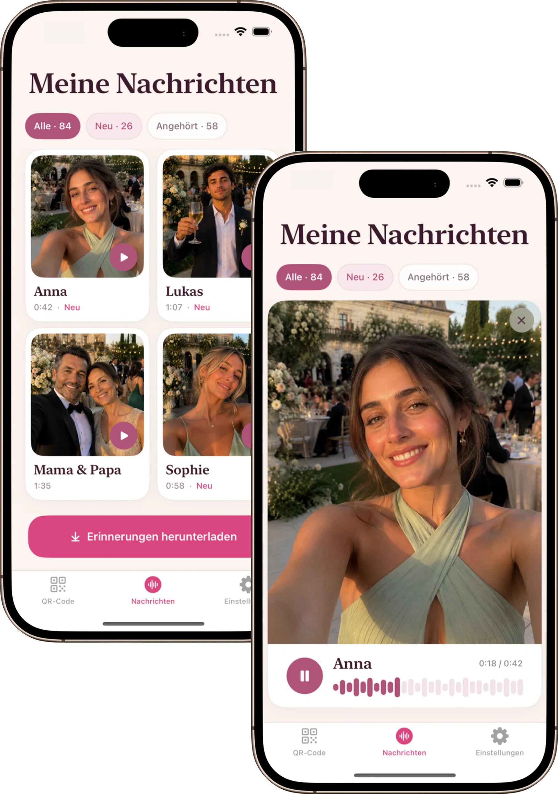 Deutsche Hochzeit-Audio App mit empfangenen Sprachnachrichten