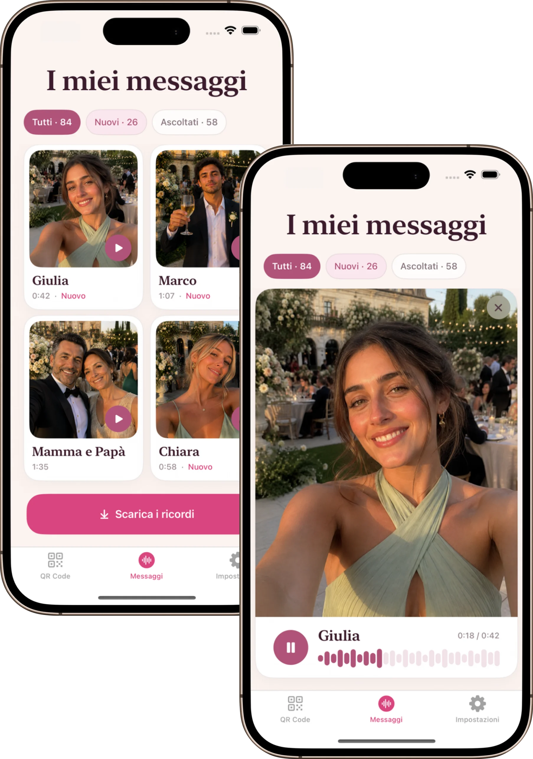 Interfaccia italiana di Matrimonio Audio su smartphone