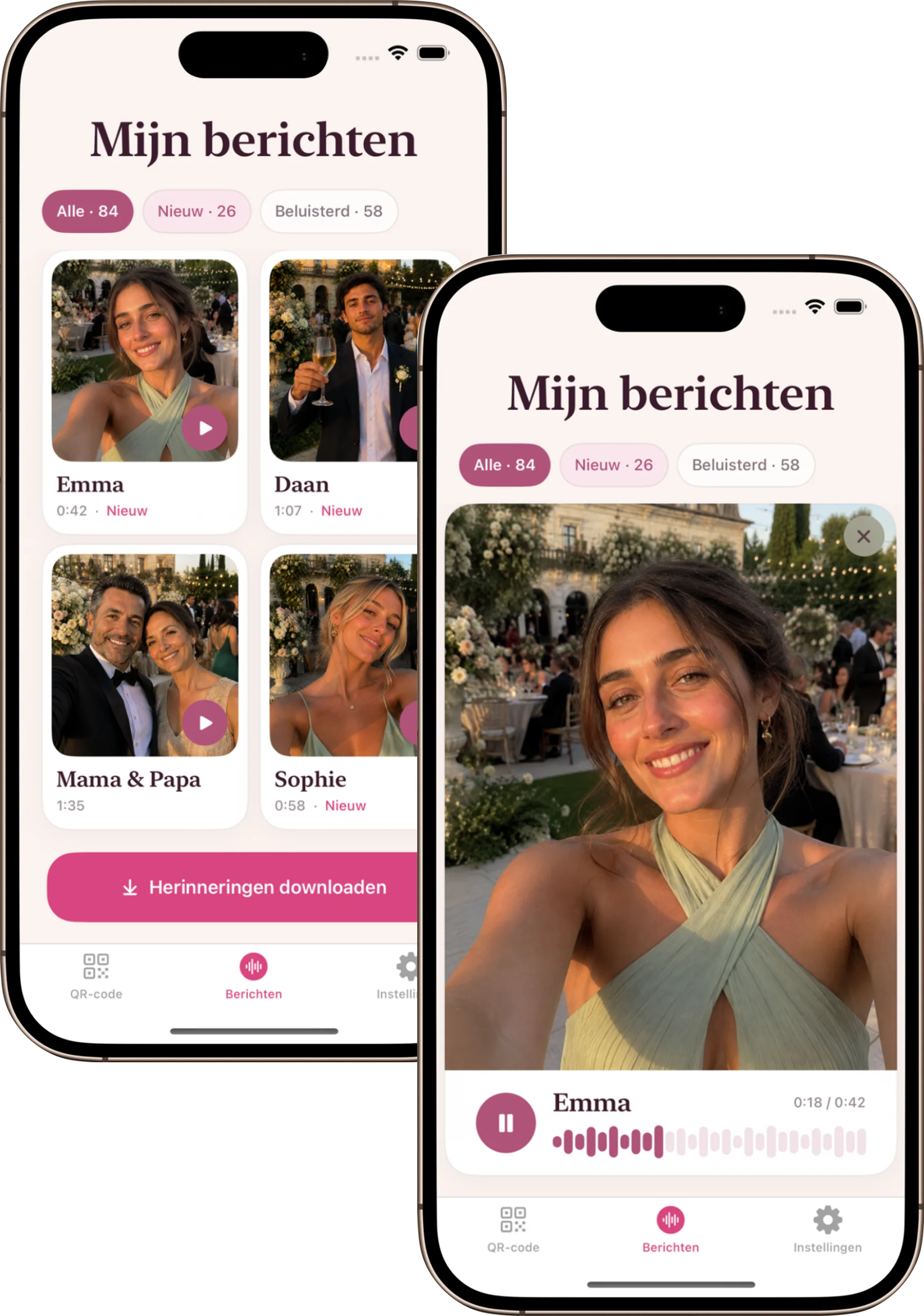 Bruiloft Audio op een smartphone met gesproken berichten van bruiloftsgasten