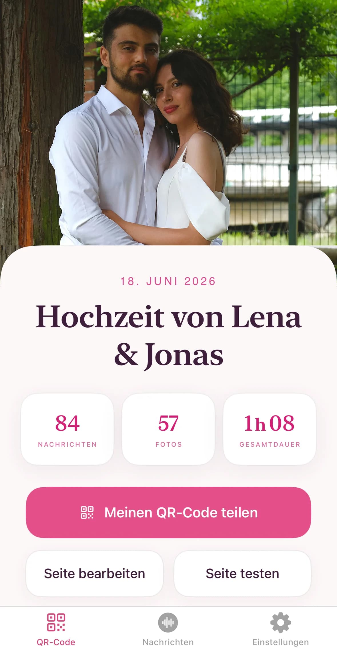 Audio-Gästebuch Dashboard mit QR-Code