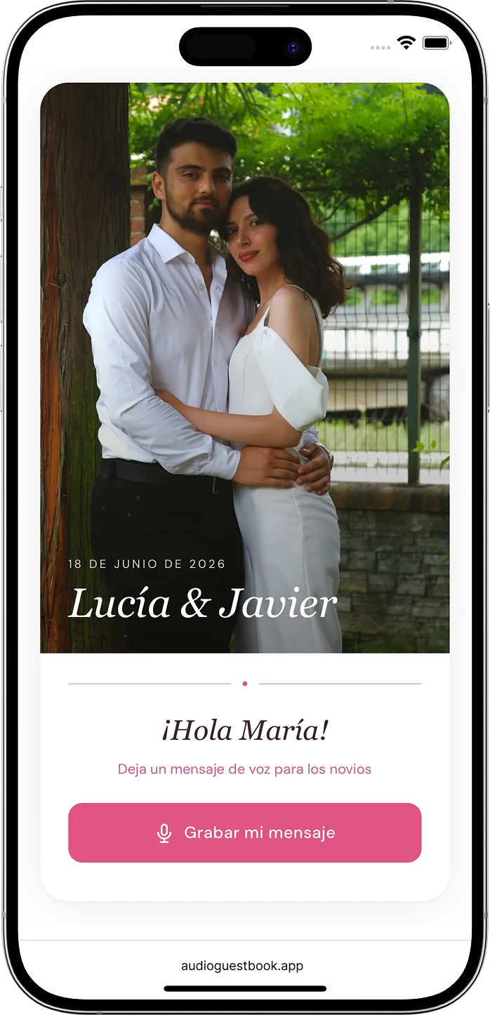 Página de grabación de Boda Audio después de escanear el código QR