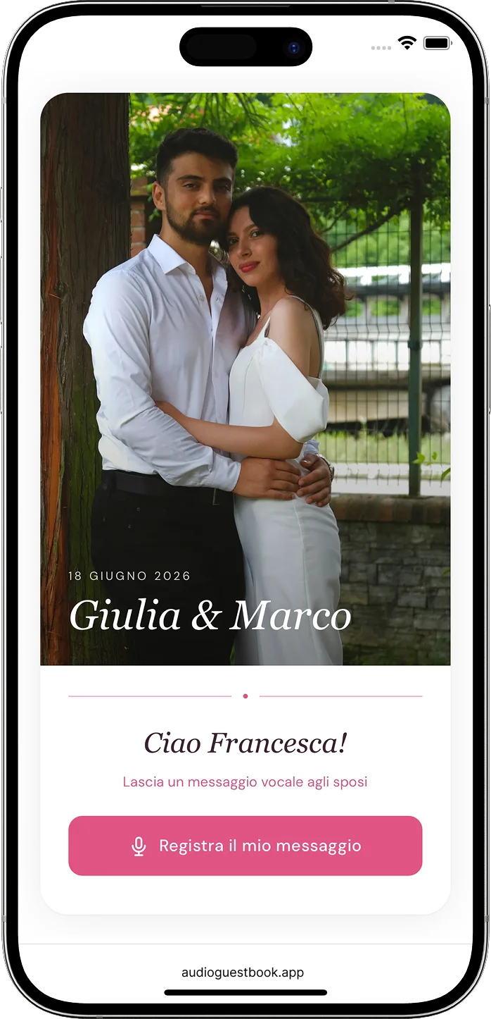 Pagina di registrazione del guestbook audio Matrimonio Audio