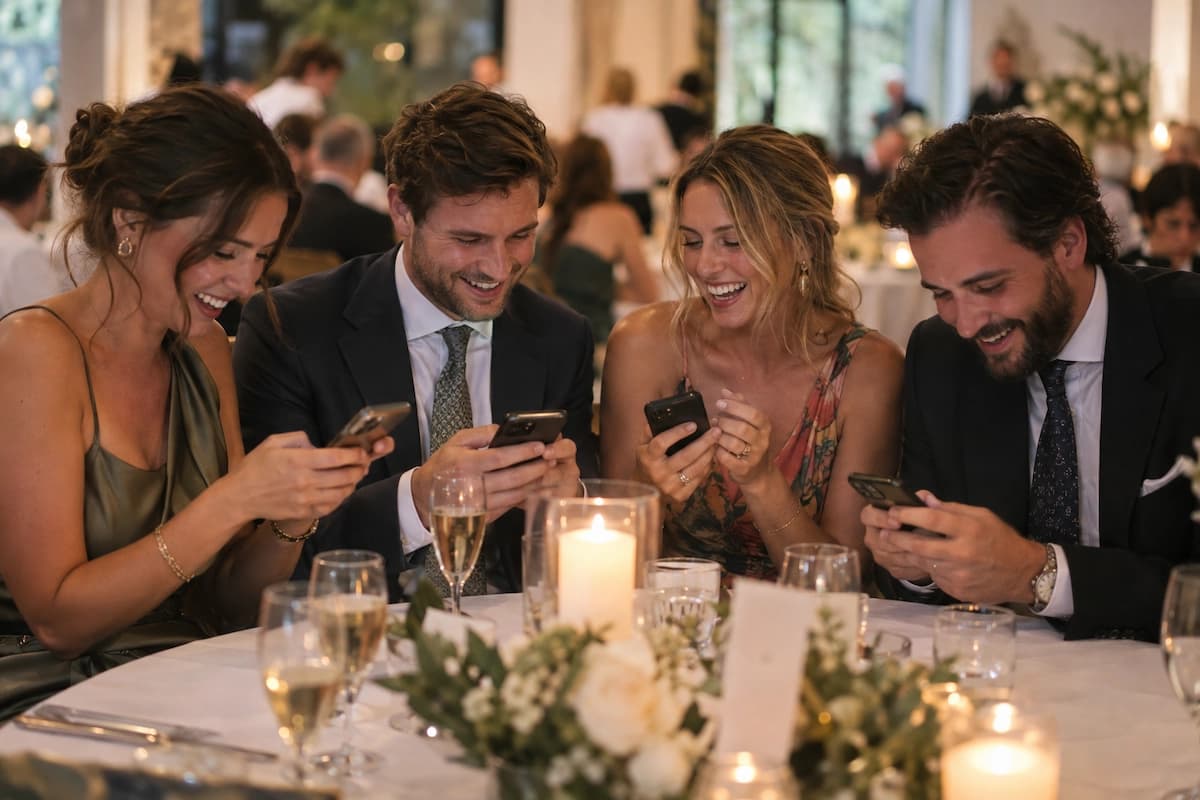 Guests playing a wedding quiz together on their phones
